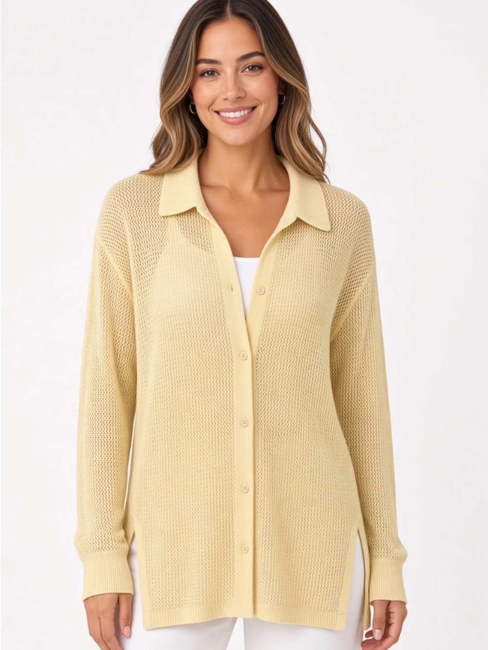 PINK Victoria’s Secret Yellow Mesh Shirt Large Button Cover